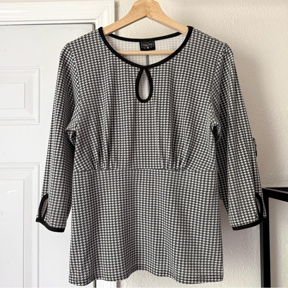 ROCK STEADY black white houndstooth mod pinup retro cropped blouse top
